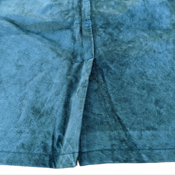 Green Turquoise Vintage 80s Suede Pencil Skirt High Rise Pleat Miniskirt Size 7 - Picture 5 of 10
